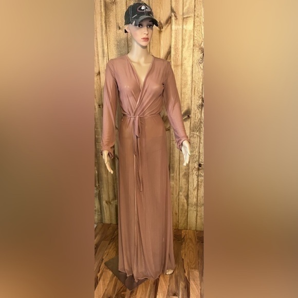 Women's Long Sleeve Flowy Maxi Swimsuit Tie Front Robe Cover Up size small - Picture 3 of 5